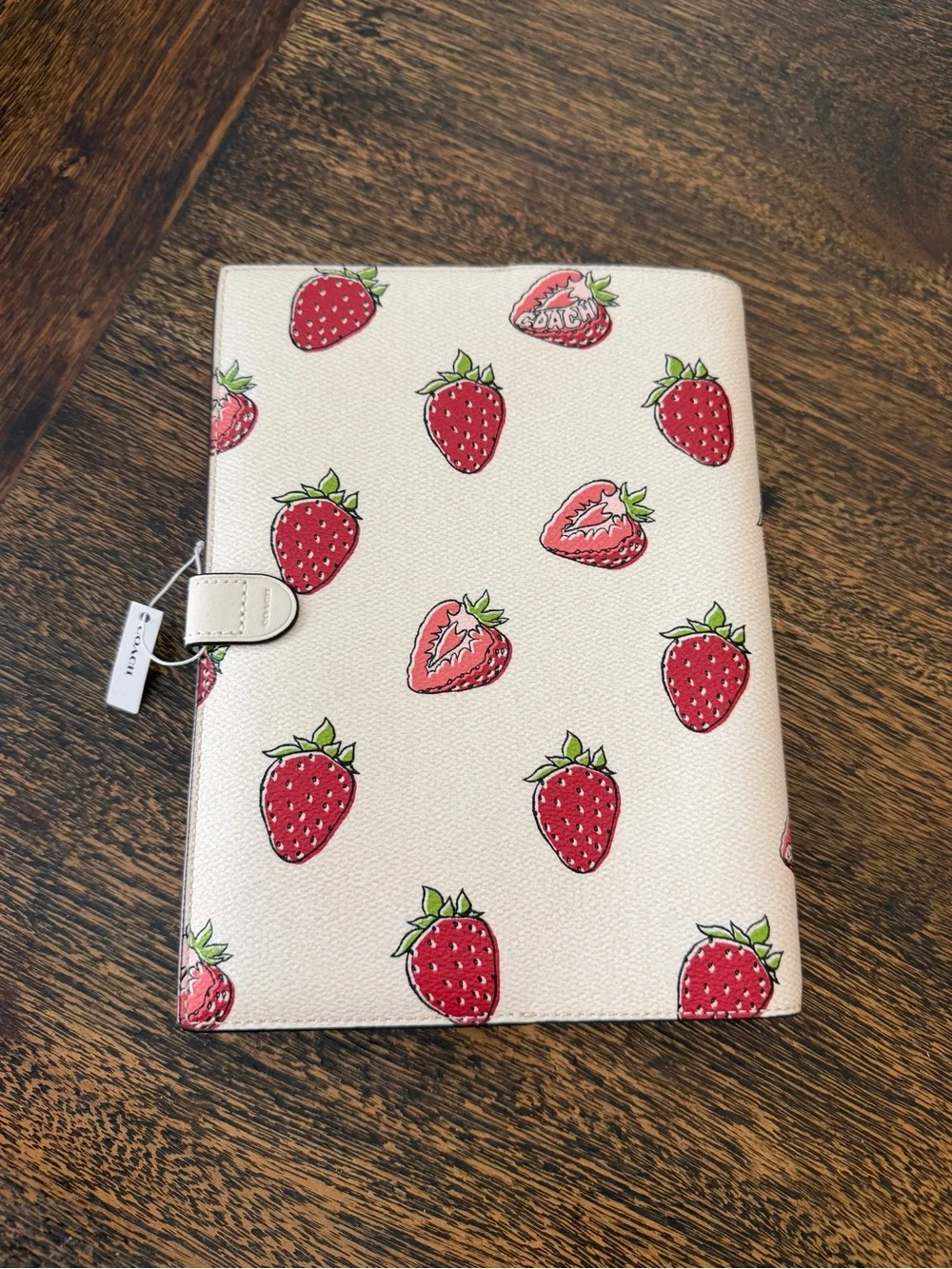 Coach Notebook Signature Canvas Strawberry Print Chalk Multi Leather Cover CH481